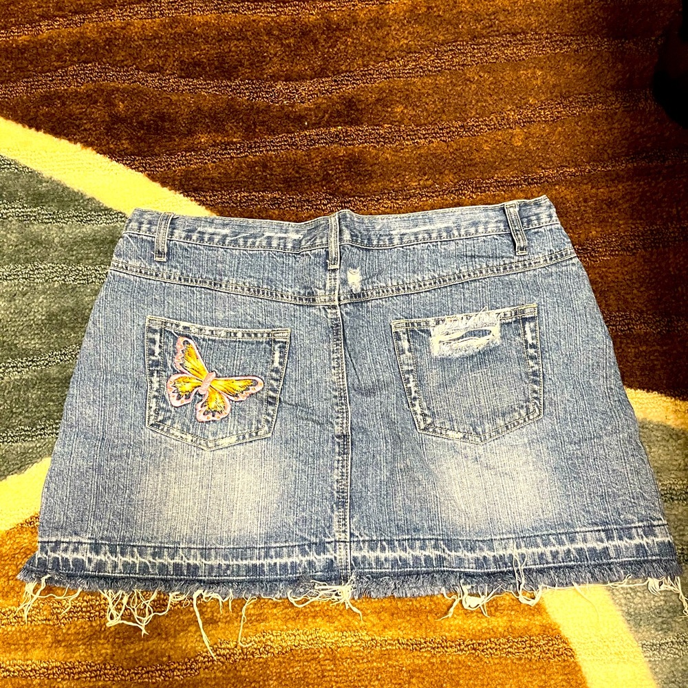 Denim skirt with butterflies, mid thigh
